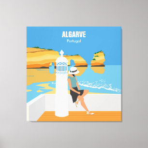 Algarve-Strand-Mädchen-Reise im Vintage-Stil Leinwanddruck