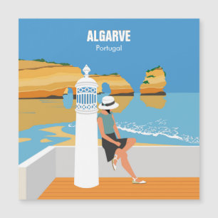 Algarve Strand Mädchen Reise im Vintage-Stil Magnetkarte