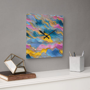 "Algeciras" Blaurosa Sandwellen Quadratische Wanduhr