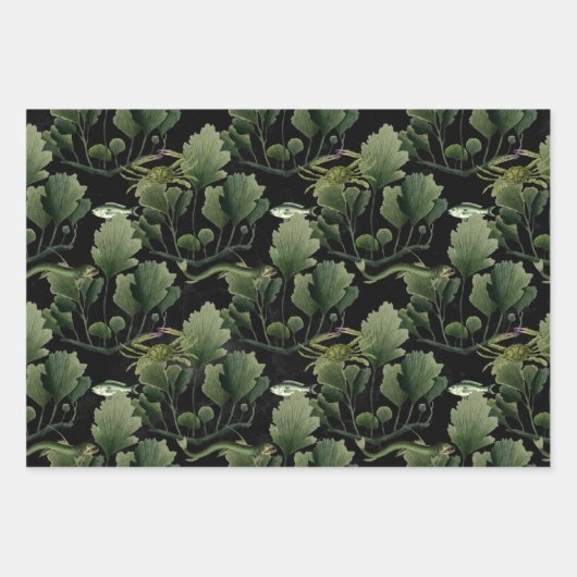 Algen und Fische auf Schwarz Geschenkpapier Set (Vorderseite 2)