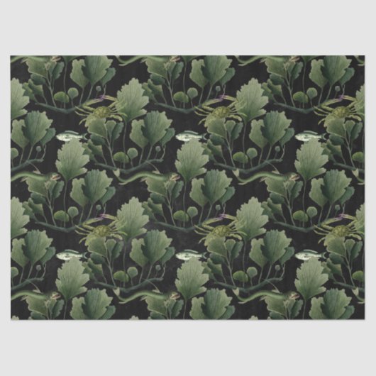 Algen und Fische auf schwarzer Decoupage Seidenpapier (Vorderseite)