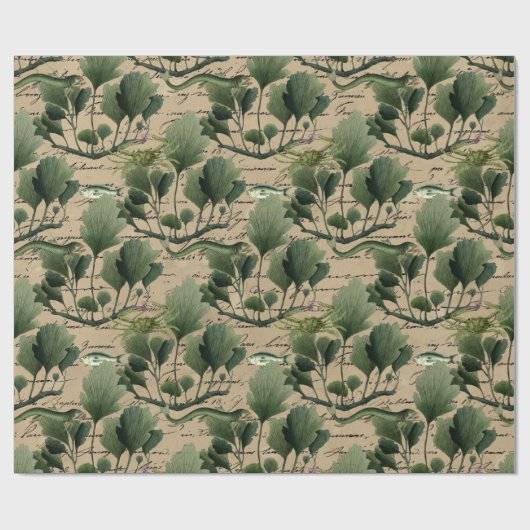 Algen und Fische auf Tan Geschenkpapier (Flach)