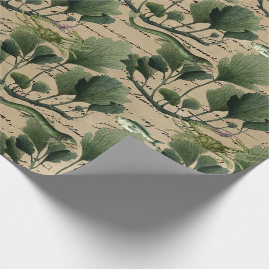Algen und Fische auf Tan Geschenkpapier (Ecke)