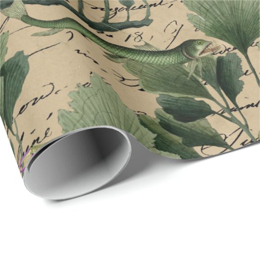 Algen und Fische auf Tan Geschenkpapier (Rolleneckpunkt)