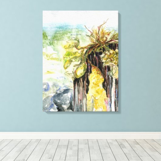 Algen und verschwindender Strand unter dem Regen Leinwanddruck (Insitu (Holzboden))