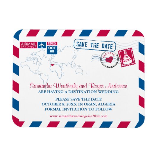Algeria Airmail Wedding Save the Date sz 3x4 Magnet (Horizontal)