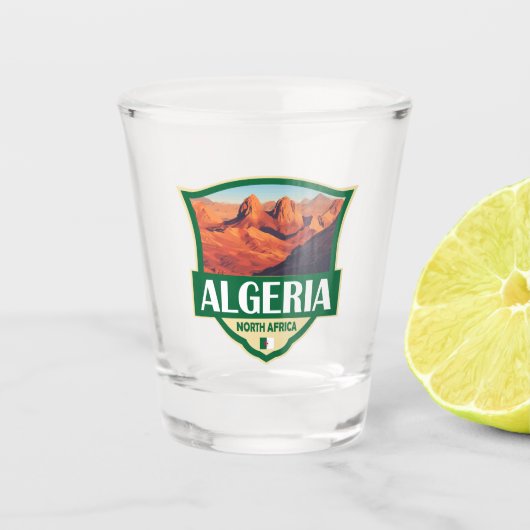 Algeria Illustration Retro Abzeichen Schnapsglas (Vorderseite)
