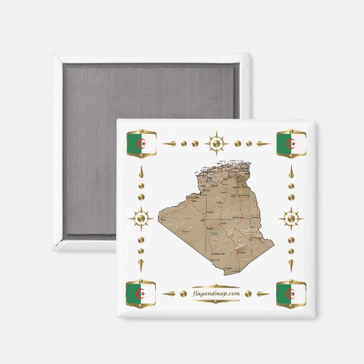 Algeria Map + Flags Magnet (Vorderseite/Rückseite)