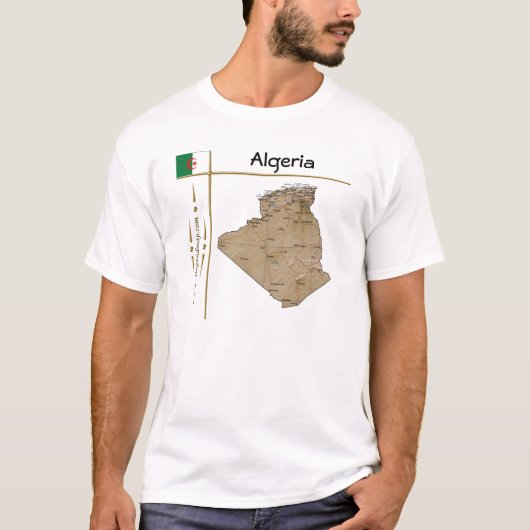 Algerien Karte + Flagge + T - Shirt (Vorderseite)