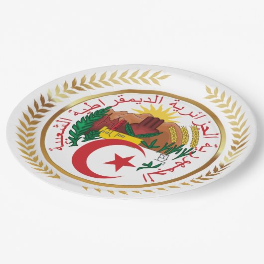 Algerienwappen Pappteller (Schrägansicht)