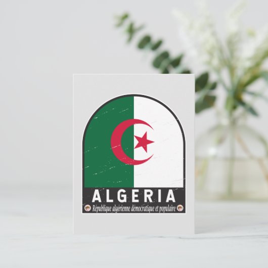 algerisches FlaggenEmblem beängstigend Vintag Postkarte (Stehend Vorderseite)