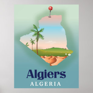 Algier Algerische Karte Reiseplakat Poster