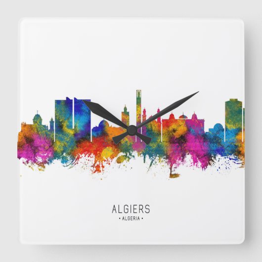 Algiers Algeria Skyline Quadratische Wanduhr (Vorderseite)