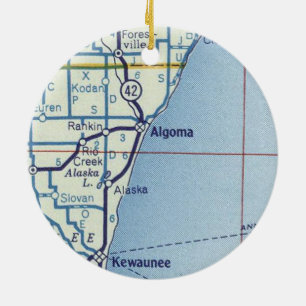 Algoma WI Vintag Map Keramik Ornament
