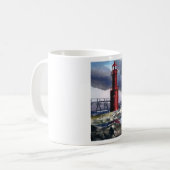 Algoma Wisconsin rote Leuchtturm-Kaffee-Tasse Kaffeetasse (Vorderseite Links)
