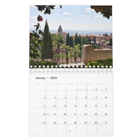 Alhambra, Granada, Spanien 12 Monate Kalender (Jan 2026)