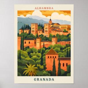 Alhambra Granada Spanien Elegante Vintage Reise Poster