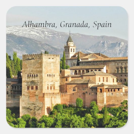 Alhambra, Granada, Spanien Quadratischer Aufkleber (Vorderseite)