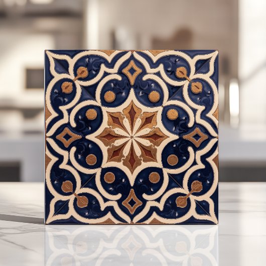 Alhambra Moorish Geometric Navy Blue Gold Fliese