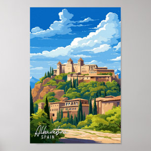 Alhambra Spanien Kunst Vintage Reise Illustration Poster