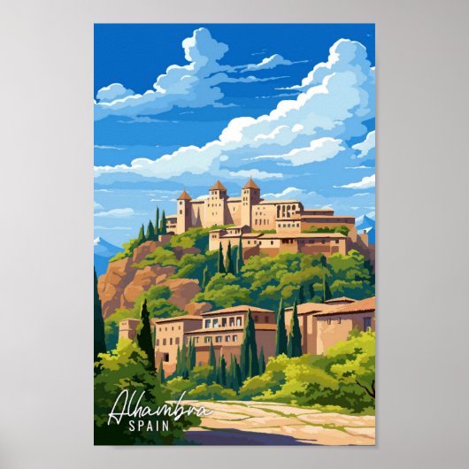 Alhambra Spanien Kunst Vintage Reise Illustration Poster (Vorne)