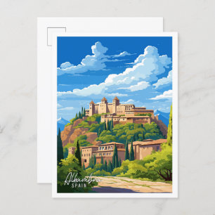 Alhambra Spanien Kunst Vintage Reise Illustration Postkarte