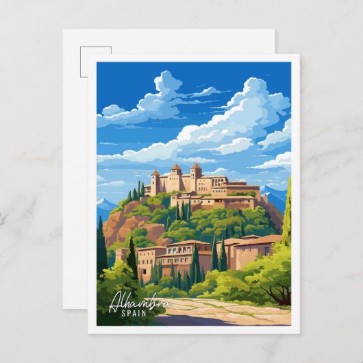Alhambra Spanien Kunst Vintage Reise Illustration Postkarte (Vorne/Hinten)