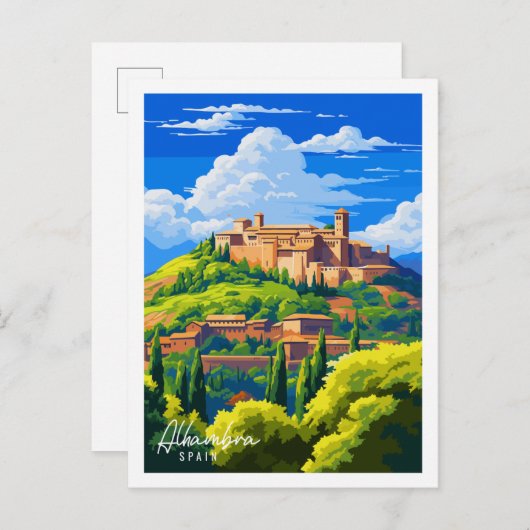 Alhambra Spanien Vintage Reise Illustration Postkarte (Vorne/Hinten)