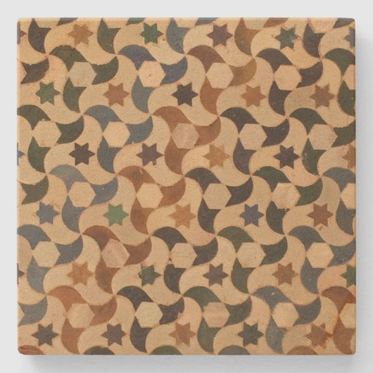 Alhambra-Stern-Mosaik Warm-Farbe Steinuntersetzer (Vorderseite)