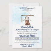 Alhamdulillah-Blauer Muslim-Baby-Tuch Geburt Einladung (Vorderseite)