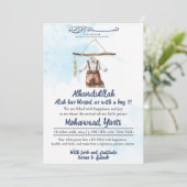 Alhamdulillah-Blauer Muslim-Baby-Tuch Geburt Einladung (Stehend Vorderseite)