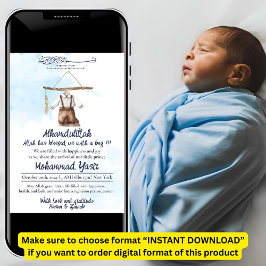 Alhamdulillah-Blauer Muslim-Baby-Tuch Geburt Einladung