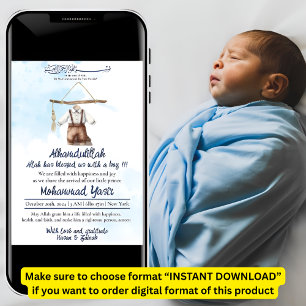 Alhamdulillah-Blauer Muslim-Baby-Tuch Geburt Einladung
