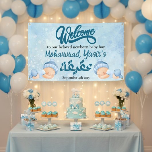 Alhamdulillah Blue aqiqah Baby Banner willkommen