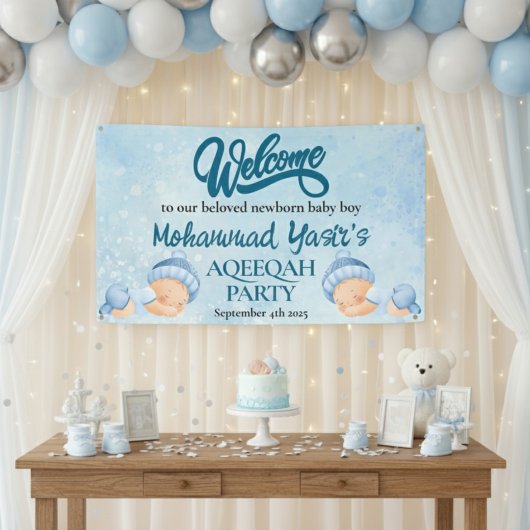 Alhamdulillah Blue aqiqah Baby Banner willkommen