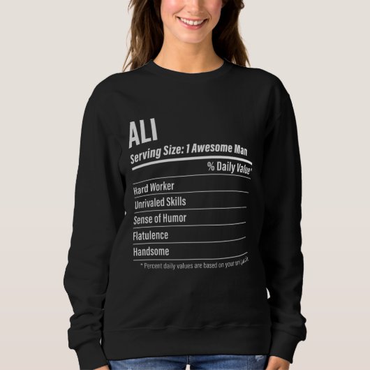 Ali  Nutritional Facts Serving Size Calories Sweatshirt (Vorderseite)