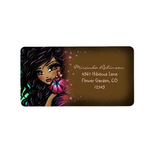 Aliah Hibisken Mermaid Fairy Fantasy Art Adressaufkleber (Vorne)