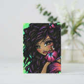 "Aliah" Hibiskus Mermaid Fantasy Art Postcard Postkarte (Stehend Vorderseite)