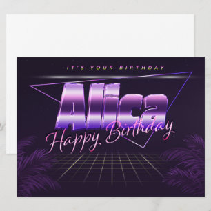 Alica Name Vorname lila retro Karte Geburtstag