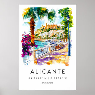 Alicante Aquarell Vintage Reiseposter Ski Poster