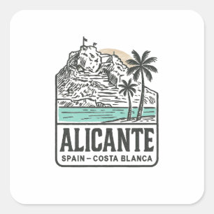 Alicante Skizze Santa Bárbara Burg Costa Blanca  Quadratischer Aufkleber