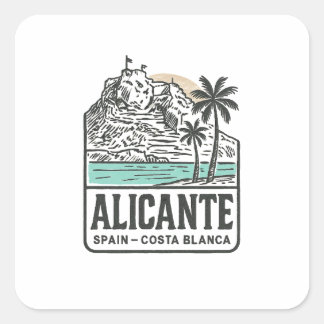Alicante Skizze Santa Bárbara Burg Costa Blanca  Quadratischer Aufkleber