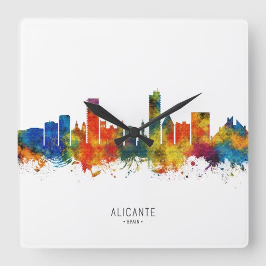 Alicante Spain Skyline Quadratische Wanduhr (Vorderseite)