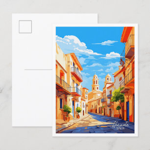 Alicante Spanien Kunst Vintage Reise Illustration Postkarte