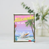 Alicante Spanien Vintages Reiseplakat Postkarte (Stehend Vorderseite)