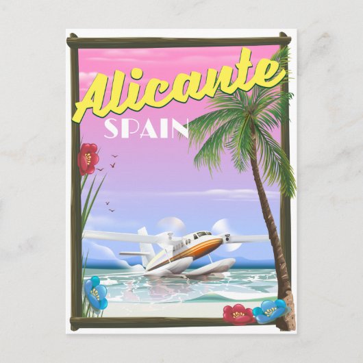 Alicante Spanien Vintages Reiseplakat Postkarte (Vorderseite)