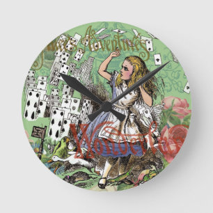 alice abenteuer karten wunderland verrückter hutma runde wanduhr