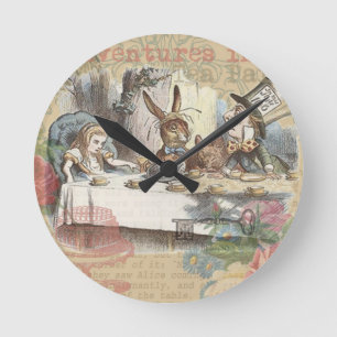 Alice Abenteuer Wunderland Verrückte Teeparty Kuns Runde Wanduhr