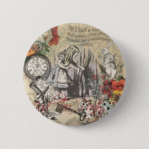 Alice Abenteuer Wunderland Vorhang Klassische Kuns Button