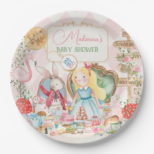 Alice Adventure in Woderland Baby Shower Tee Party Pappteller (Vorderseite)